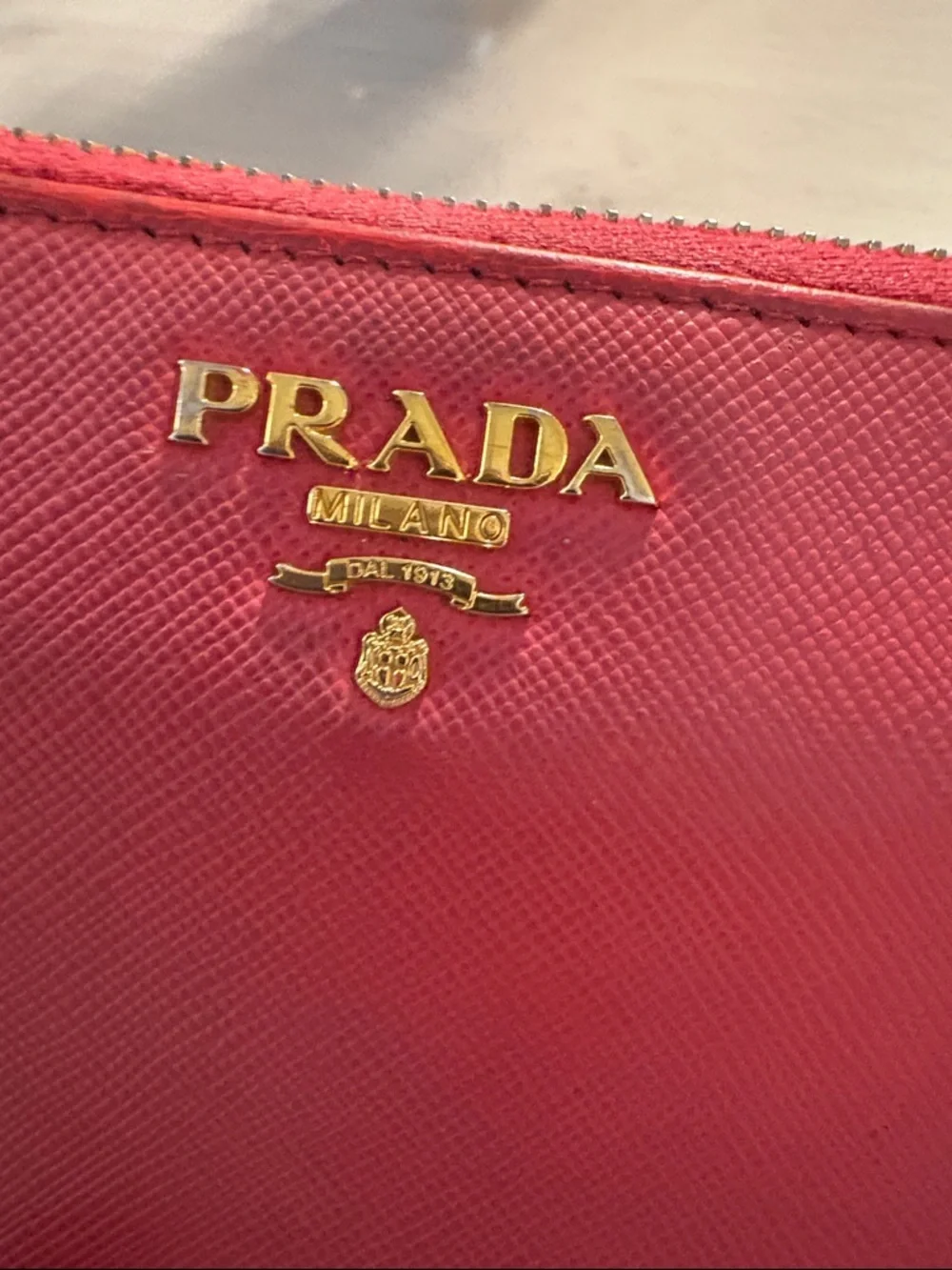 Prada Red Zip-Around Saffiano‎ Leather Wallet